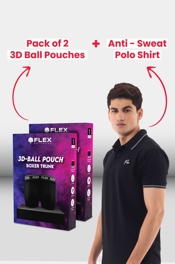(Pack of 2) 3D Ball Pouch + 1 Anti-Stain Polo - Flex Ultimate Comfort Bundle