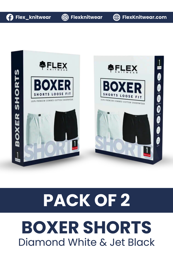 Pack of 2 Boxer Shorts (Diamond White And Jet Black)