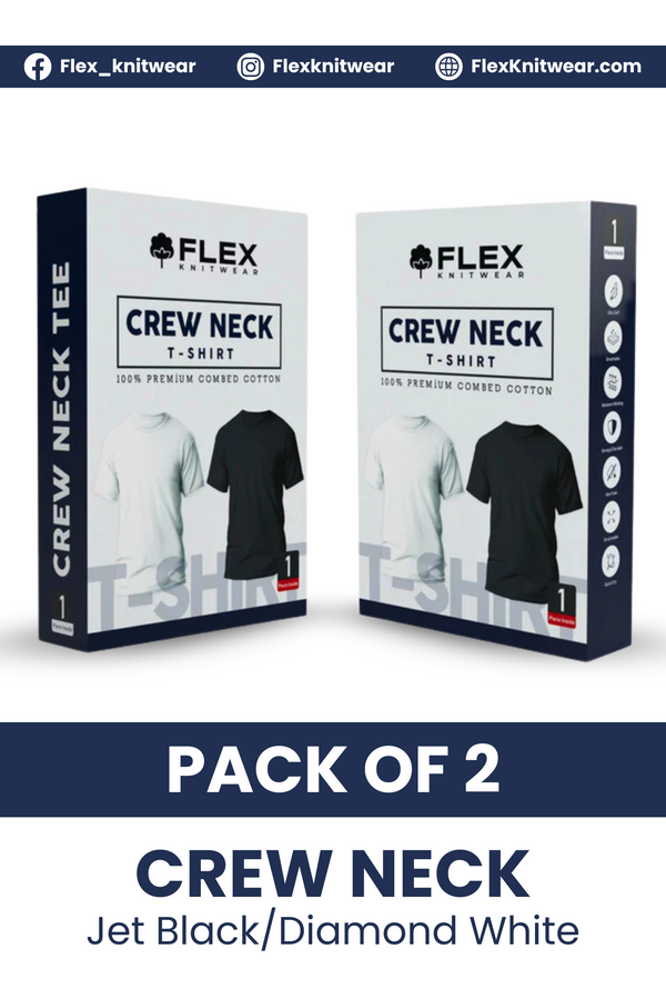 Pack of 2 Crew Neck (Jet Black/Diamond White)