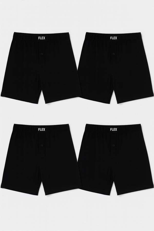 Pack of 4 Loose Fit Boxer Shorts (Jet Black)