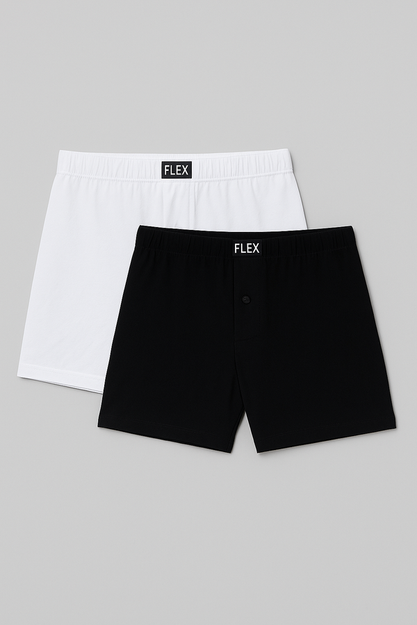 Pack of 2 Loose Fit Boxer Shorts (Diamond White And Jet Black)