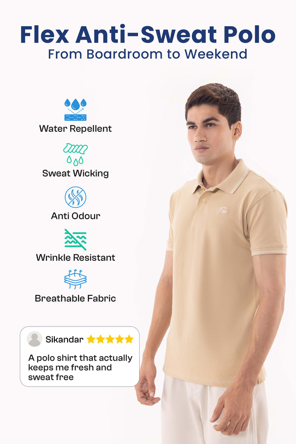 Flex Dusk- Anti Stain/Anti-Odour/Anti-Sweat Revolutionary Polo Beige